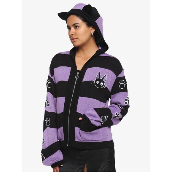 Studio Ghibli Kiki's Delivery Service Jiji Stripe Skimmer Hooded Cardigan - Picture 1 of 8